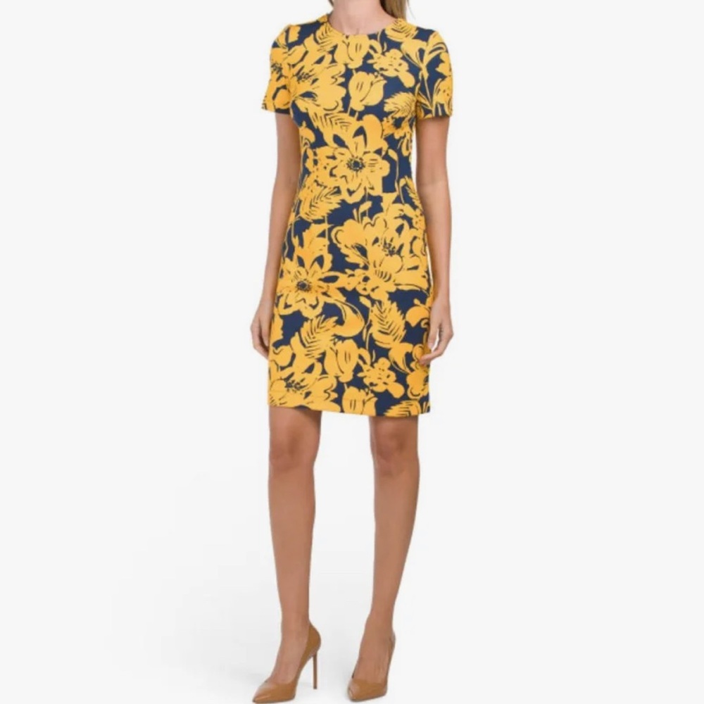Trina Turk navy & gold floral sheath dress size Large